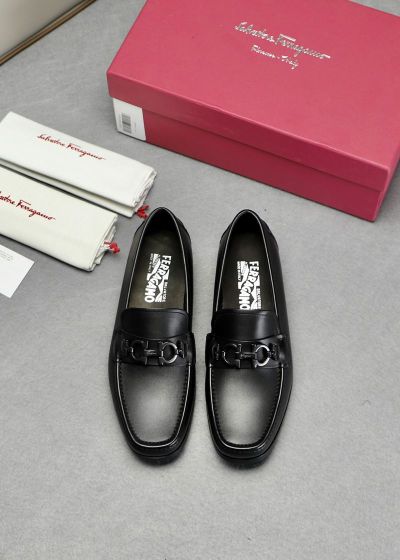 Ferragamo Black calfskin Leather Shoes-Ferragamo Man Business Leather Shoes